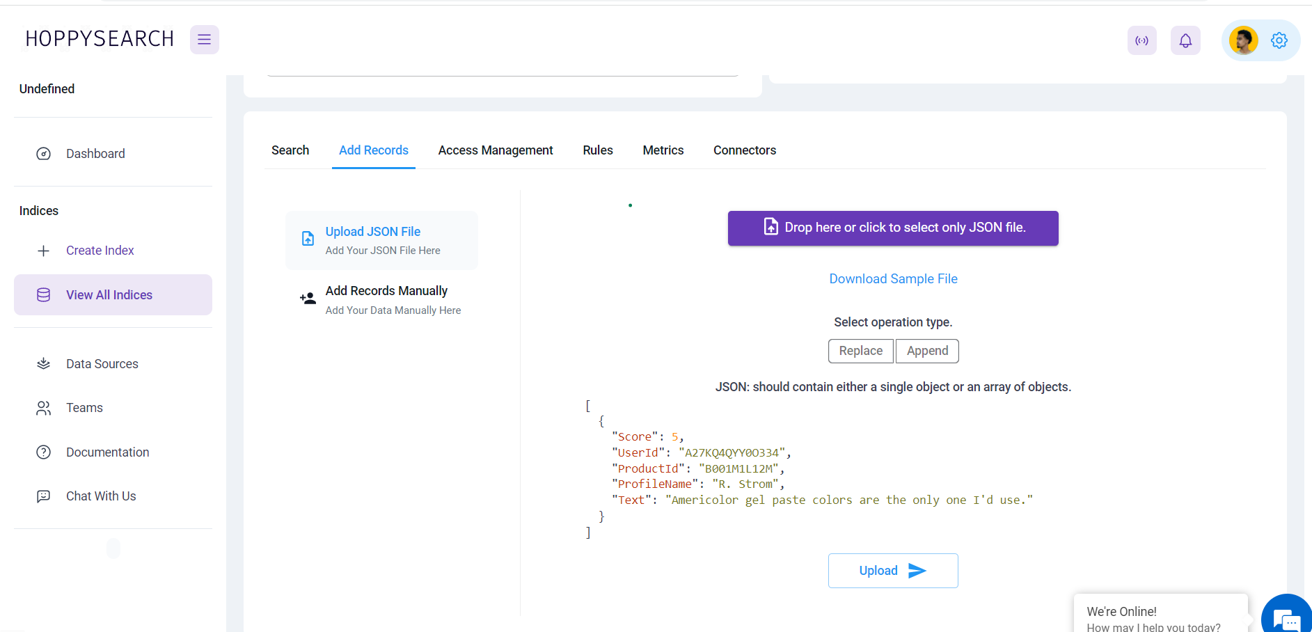 Uploading JSON